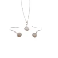 Set Cercei cu agatatoare si pandantiv Piatra Lunii gri briolete si Argint 925, 9-11mm