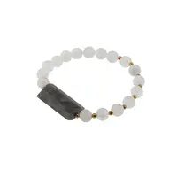 Bratara cristale naturale Piatra lunii 8mm si Labradorit 25mm cu bumbi aurii pe elastic