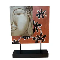 Tablou cu Buddha si flori din lemn cu picior, 42cm x 30cm
