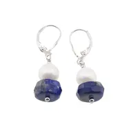 Cercei cu agatatoare Lapis Lazuli si perle de cultura cu argint 925