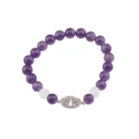 Bratara Ametist si Cristal de stanca sfere 8mm cu Pomul Vietii pe elastic
