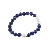 Bratara Lapis Lazuli si Perle de cultura sfere cu elemente aurii pe elastic, 8mm