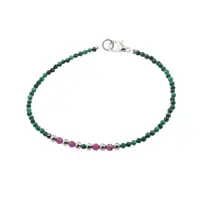 Bratara Malachit si Rubin sfere fatetate, elemente inox argintiu, 2-3mm