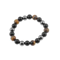 Bratara pentru protectie Ochi de tigru, Hematit si Obsidian negru sfere pe elastic, 10mm