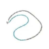 Colier asimetric Labradorit, Apatit discuri fatetate si Hematit argintiu, 4-5mm