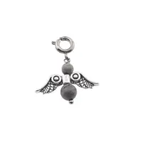 Breloc Ingeras cu pietre semipretioase Obsidian fulg de nea, 4-6mm