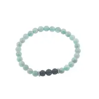 Bratara Amazonit si Roca vulcanica sfere cu elemente argintii pe elastic, 6-7mm