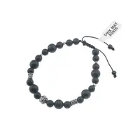 Bratara din cristale naturale Onix mat cu elemente din Argint 925 pe nod culisant, 6-8mm