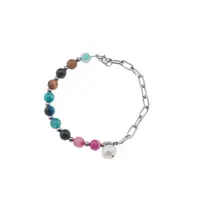 Bratara mix Agate sfere si Perla de cultura cu bumbi argintii, 6-8mm
