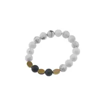 Bratara pentru barbati Howlit, Onix mat si 3 banuti de Hematit auriu pe elastic, 8-9mm