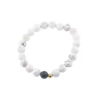 Bratara pentru barbati Howlit si Onix mat sfere cu bumb auriu pe elastic, 8-9mm