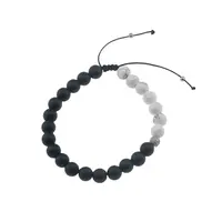 Bratara pentru barbati Howlit si Onix mat sfere pe nod culisant cu elemente argintii, 8mm
