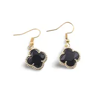 Cercei cu agatatoare Obsidian trifoi cu montura aurie, 18mm