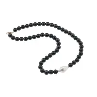 Colier Onix sfere si Perla de cultura freeform cu bumbi aurii, 8-18mm