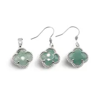 Set Cercei cu agatatoare si Pandantiv Aventurin trifoi cu montura argintie, 18mm