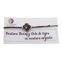 Bratara Therapy Ochi de tigru trifoi cu montura argintie