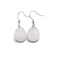 Cercei cu agatatoare Piatra Lunii oval cu montura argintie, 20mm