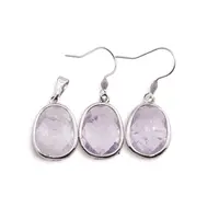 Set Cercei cu agatatoare si Pandantiv Ametist lavanda oval cu montura argintie, 20mm