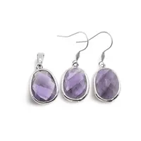 Set Cercei cu agatatoare si Pandantiv Ametist oval cu montura argintie, 20mm