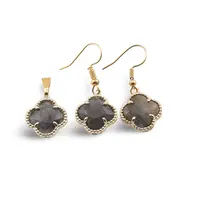 Set Cercei cu agatatoare si Pandantiv Labradorit trifoi cu montura aurie, 18mm