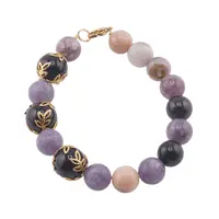 Bratara Lepidolit, Opal roz si Turmalina neagra sfere 10-12mm