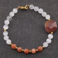 Bratara Selenit, Piatra Soarelui sfere si Cuart rosu rutilat patrat, 6-20mm