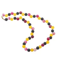 Colier confectionat manual cu Agate roz si galben mate, Onix mat sfere 8mm