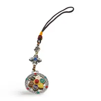 Amuleta Feng Shui Om Mani Padme Hum si Dublu Dorje cu agate - argintie, 10cm