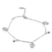 Bratara pentru glezna din inox argintiu cu charm model fluture rotund