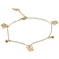 Bratara pentru glezna din inox auriu cu charm model fluture mare