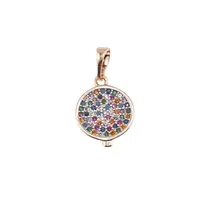 Pandantiv rotund din cupru placat cu aur roz 18k cu zirconii colorate, 13mm