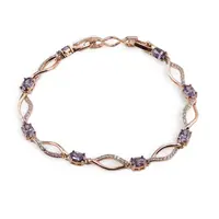 Bratara din cupru placat cu aur roz 18k cu elemente din zirconiu violet, model curbat