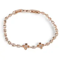 Bratara din cupru placat cu aur roz 18k, model cubic cu doua flori