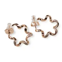 Cercei cu surub din cupru placat cu aur roz 18k model floare cu zirconii, 23mm