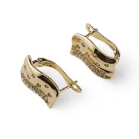Cercei din cupru placat cu aur galben 18k model banda curbata cu zirconii, 16mm