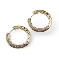 Cercei din cupru placat cu aur galben 18k rotunzi plati cu zirconii, 24mm