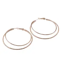 Cercei din cupru placat cu aur roz 18k texturati mari rotunzi dubli, 59mm