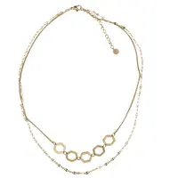 Lant dublu din inox placat cu aur galben 18k, pandantiv fagure