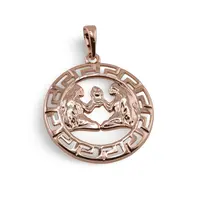 Pandantiv din cupru placat cu aur roz 18k rotund pentru zodia Gemeni, 25mm