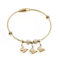 Bratara din cupru placat cu aur galben 18k fixa, model snake cu charm fluturasi