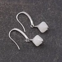 Cercei cu agatatoare Piatra Lunii romb si baza de Argint 925 cu zirconii, 8mm
