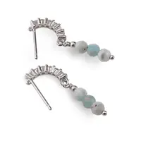 Cercei cu surub Larimar si baza de Argint 925 semirotunda cu zirconii, 4mm