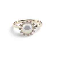 Inel reglabil Cupru placat cu Aur galben 14k, model rotund cu perla si zirconiu