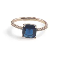 Inel reglabil Cupru placat cu Aur roz 14k, model clasic cu zirconiu albastru