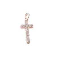 Pandantiv cupru placat cu aur roz 14k, model cruce cu doua randuri de zirconii