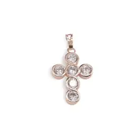 Pandantiv cupru placat cu aur roz 14k, model cruce din zirconii rotunde