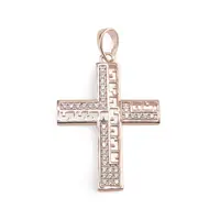 Pandantiv cupru placat cu aur roz 14k, model cruce sculptata cu zirconii