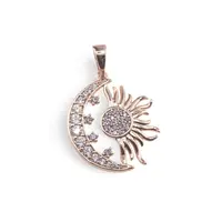 Pandantiv cupru placat cu aur roz 14k, model semiluna si soare