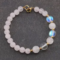 Bratara Cuart roz si Angel Aura Cuart sfere cu bumbi aurii, 6-8mm