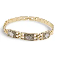 Bratara din cupru placat cu aur galben 18k, model vintage lat cu zirconiu